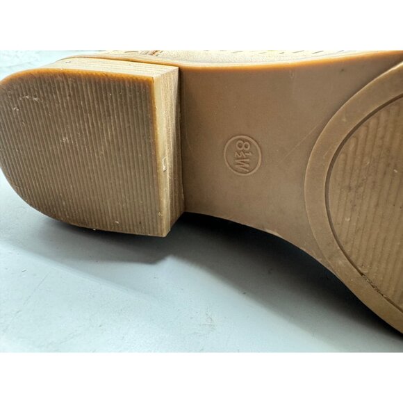 Tan Perforated Ankle Boots For Women Size 8.5 chunk 1" heal slip on V-sides READ - Picture 9 of 14